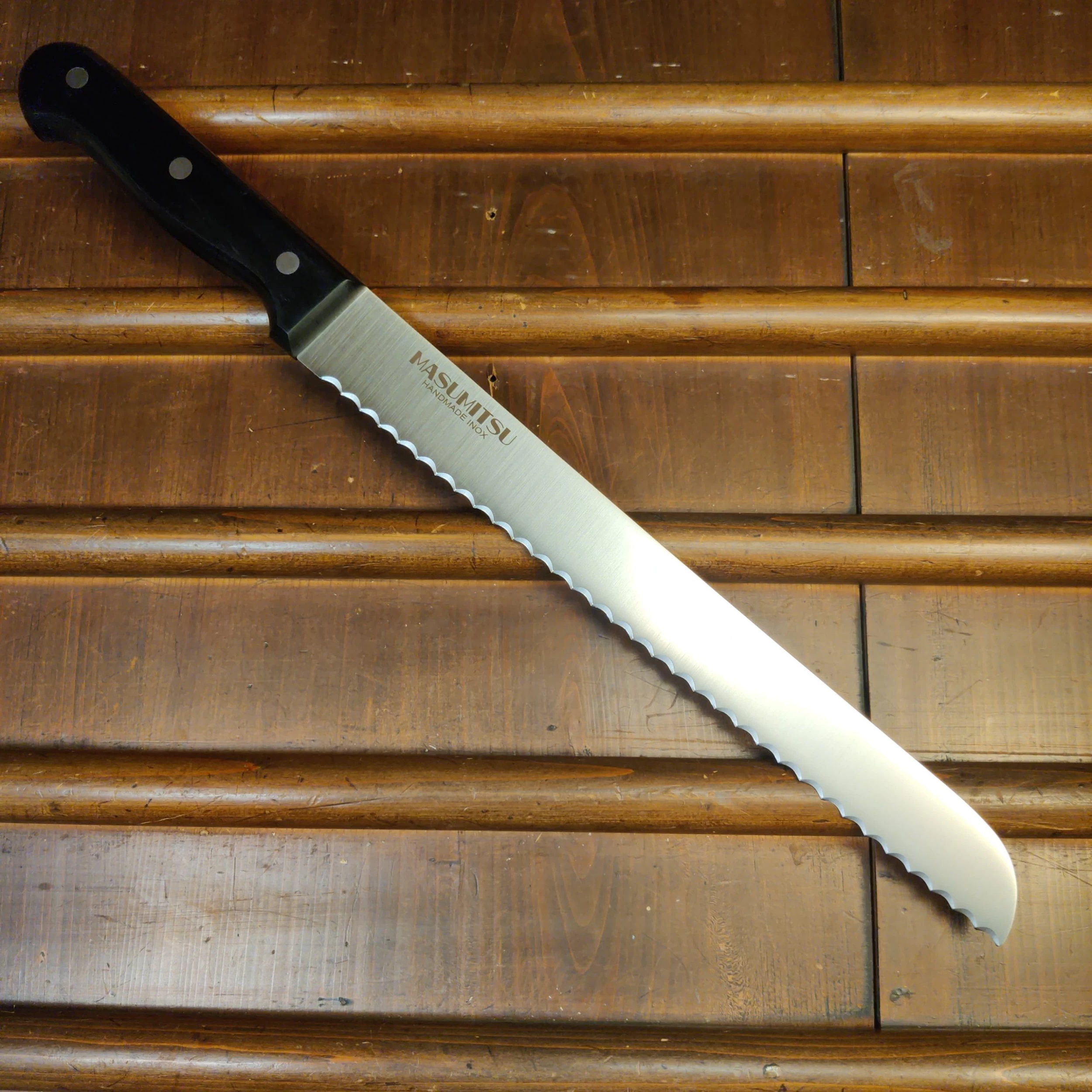 Masumitsu 250mm Bread Knife AUS8 Pakka 3 Masumitsu 250mm Bread Knife AUS8 Pakka