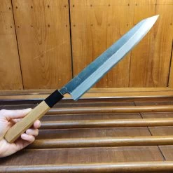 Kumokage 250mm Kiritsuke Sujihiki Aogami 2 Kurouchi Carbon Damascus Teak Horn -Knife shop 1671137856289