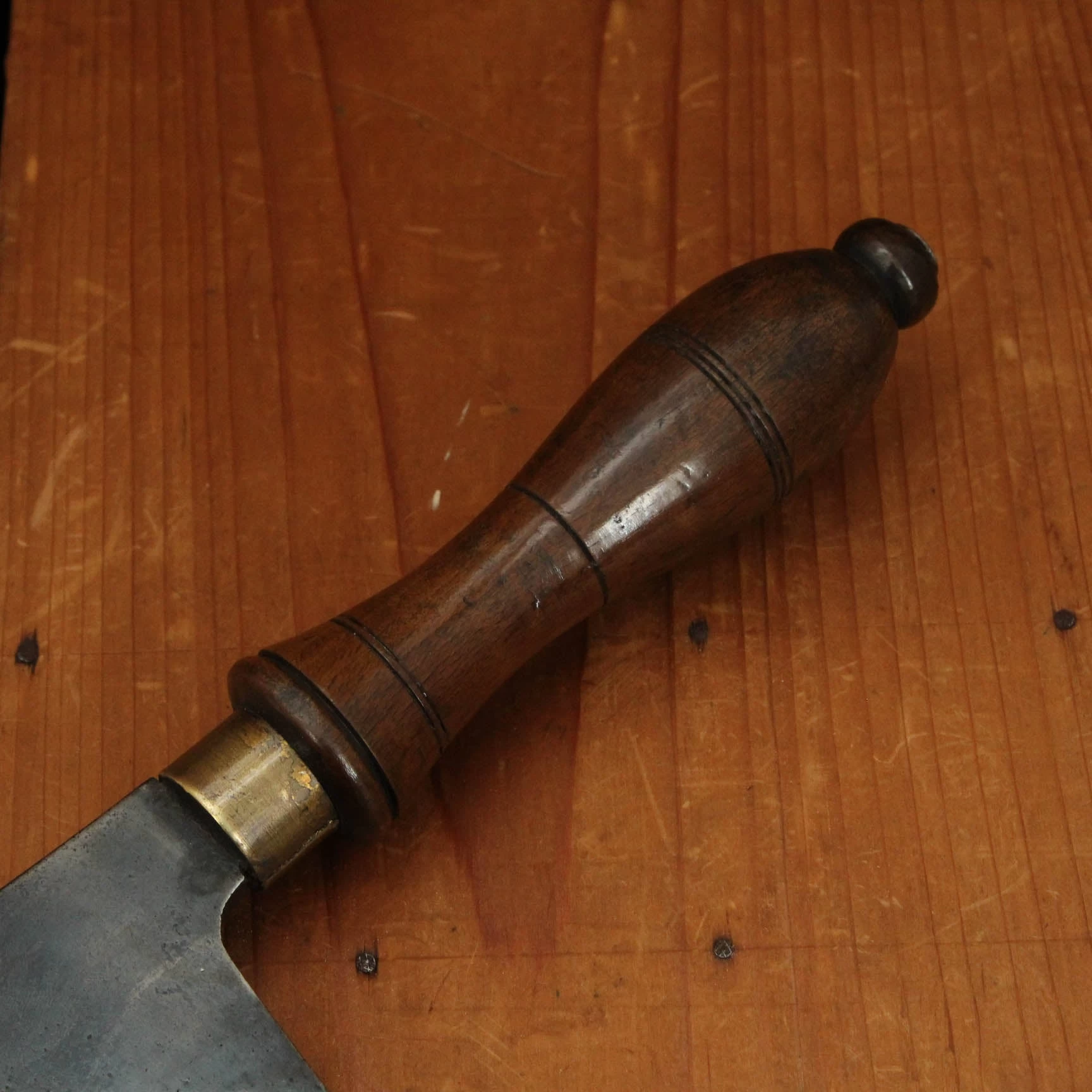 Vintage Antique 6" Cleaver Carbon 'Cast Steel No 1' Turned Handle Brass Ferrule - English? 6 Vintage Antique 6" Cleaver Carbon 'Cast Steel No 1' Turned Handle Brass Ferrule - English? - Image 4