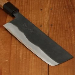 Kamo Shiro 180mm Nakiri Aogami Super Kurouchi Teak Horn -Knife shop 4 12 198