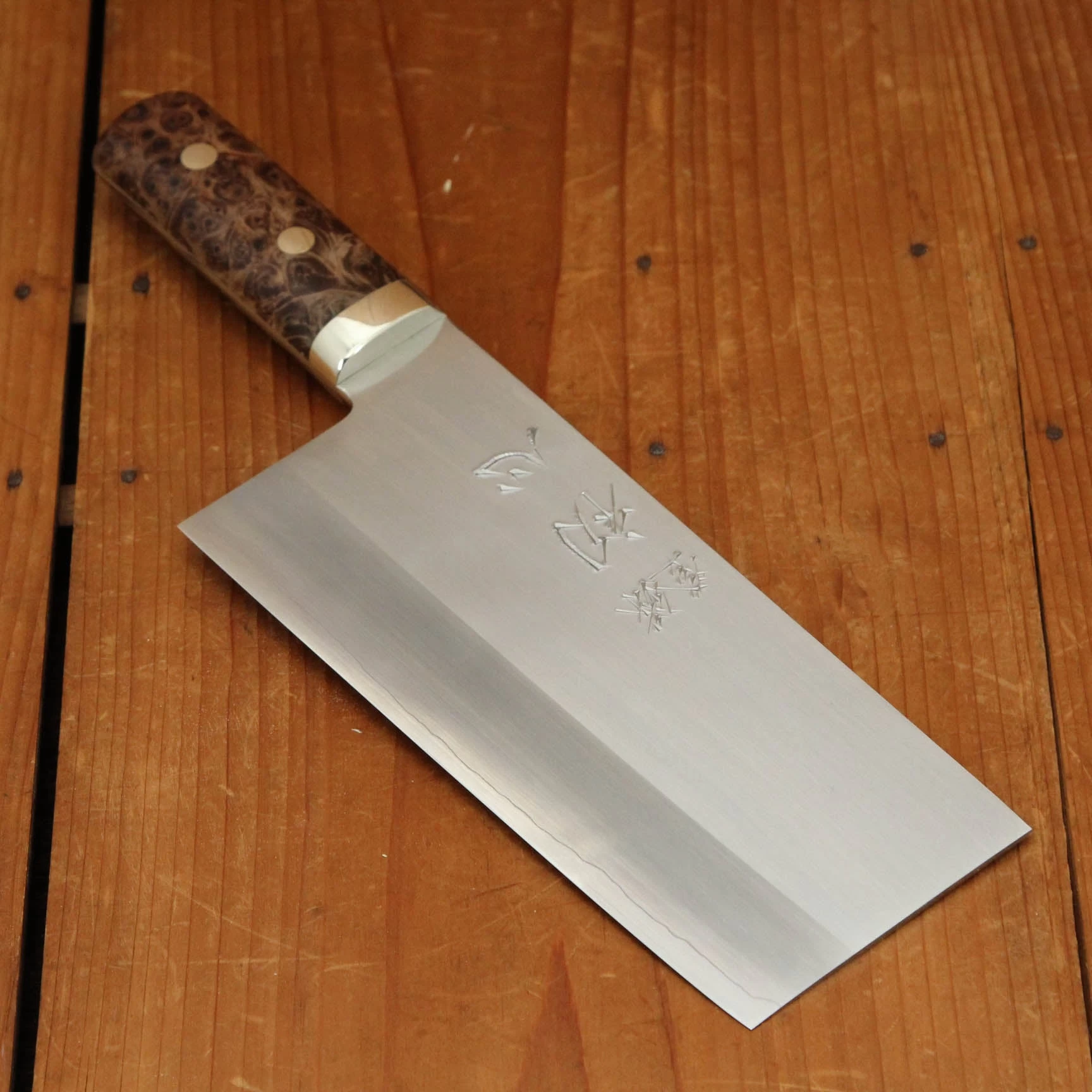 Hatsukokuro Nakagawa 175mm Chinese Cleaver Ginsanko Stabilized Maple Burl 3 Hatsukokuro Nakagawa 175mm Chinese Cleaver Ginsanko Stabilized Maple Burl