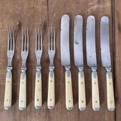 Vintage Meriden Cutlery Co Knife & Fork Set Of 4 Bone & Pewter 1855-1918 (these 1870's?)