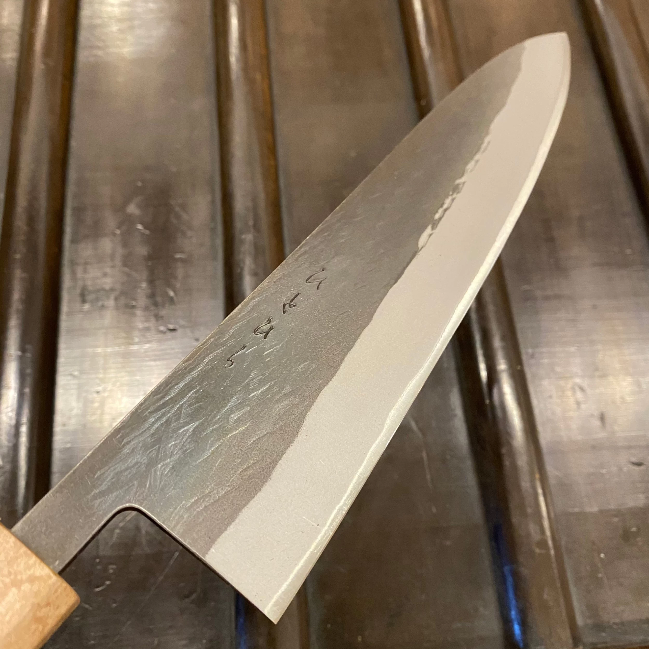 Hitohira TD 210mm Gyuto Stainless Clad Aogami 2 Kurouchi 7 Hitohira TD 210mm Gyuto Stainless Clad Aogami 2 Kurouchi - Image 5
