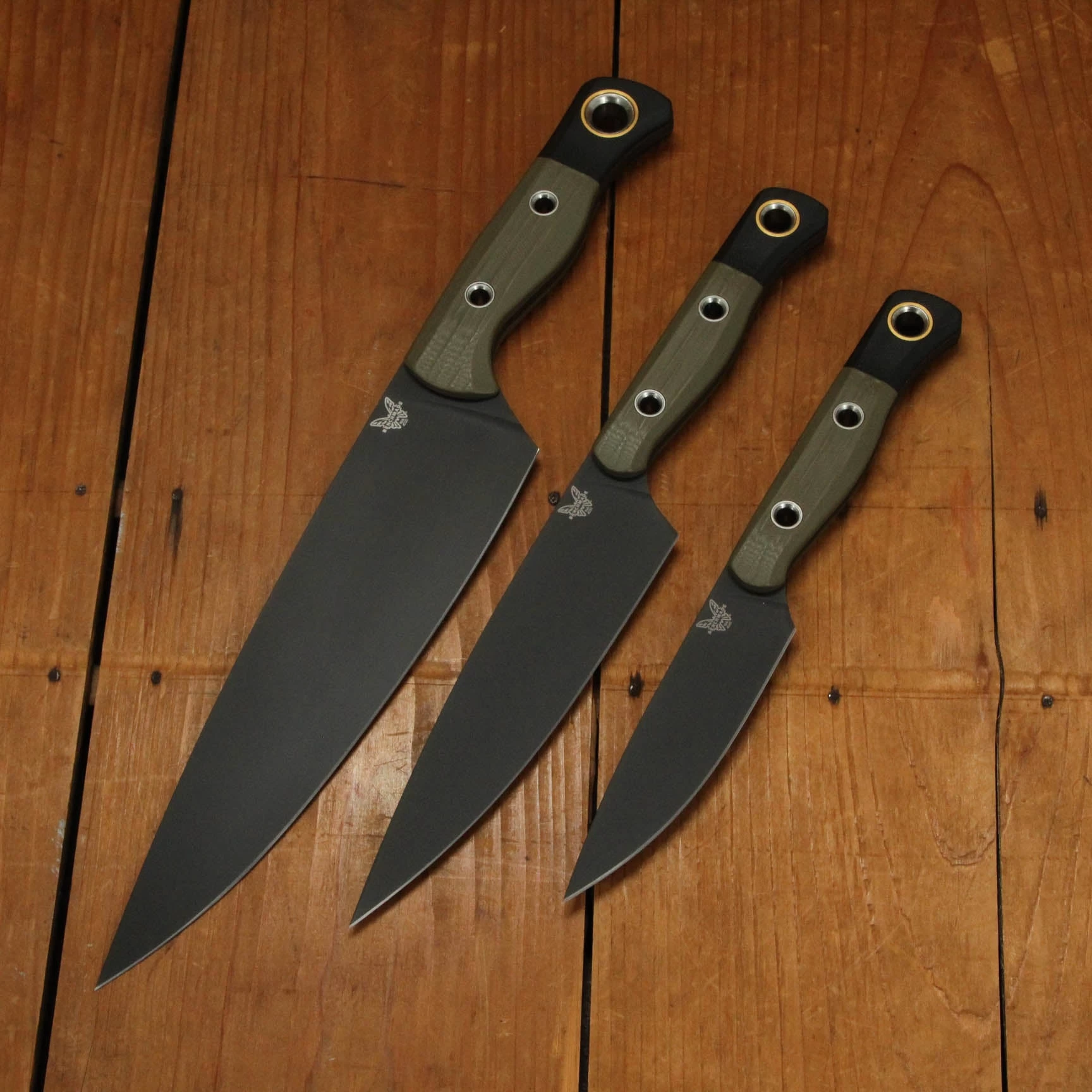Benchmade Cutlery 3 Piece Set OD Green G10 Handle Black G10 Bolster 3 Benchmade Cutlery 3 Piece Set OD Green G10 Handle Black G10 Bolster