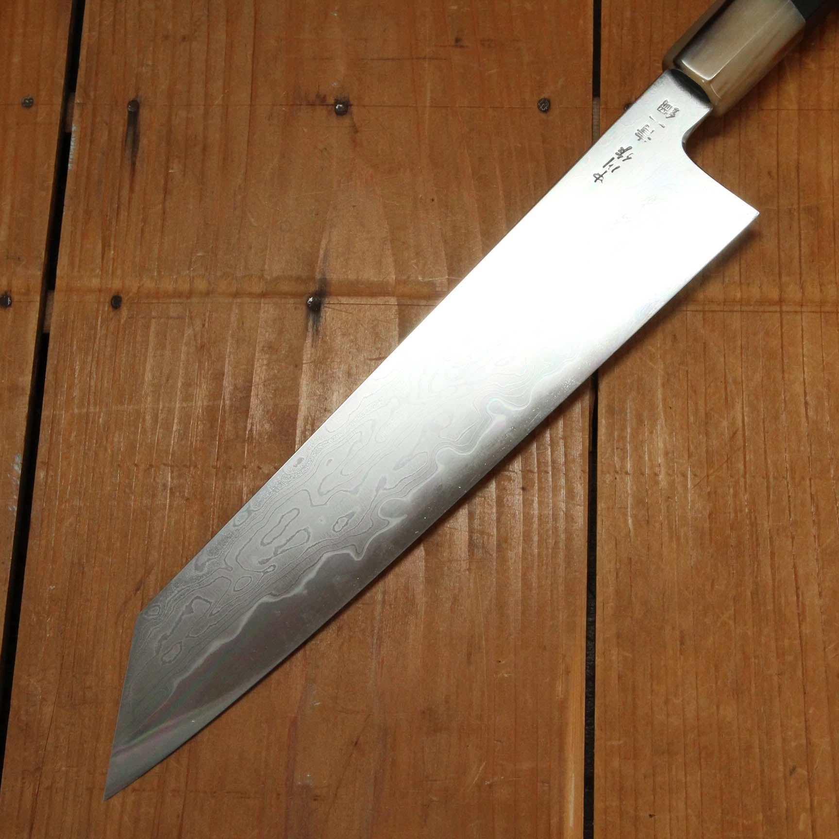 Takada No Hamono 240mm Kiritsuke Gyuto Aogami 1 Suminagashi Ebony Octagonal 6 Takada No Hamono 240mm Kiritsuke Gyuto Aogami 1 Suminagashi Ebony Octagonal - Image 4