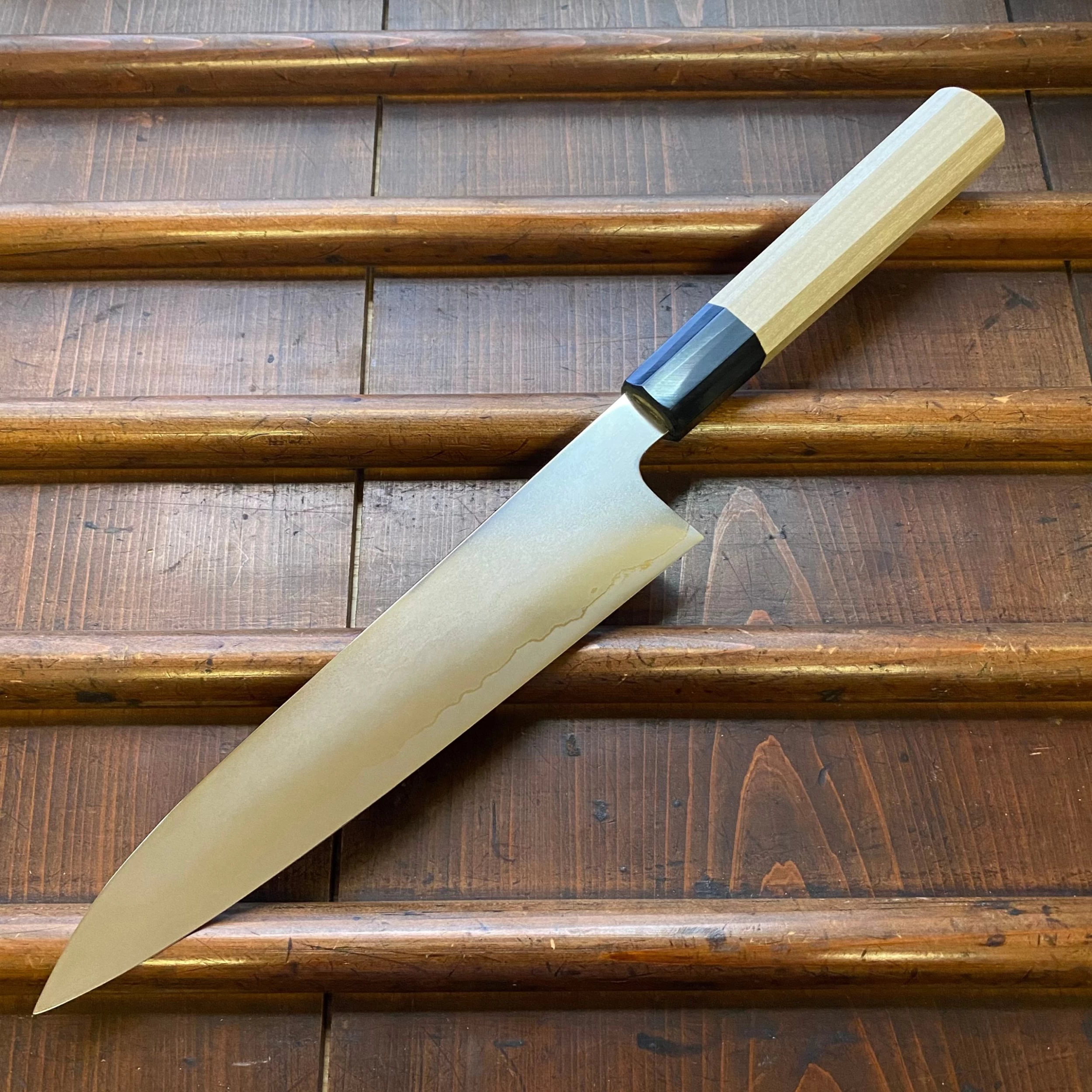 Takada No Hamono 210mm Gyuto Ginsanko Stainless Suiboku Finish Octagonal Ho & Horn Handle 4 Takada No Hamono 210mm Gyuto Ginsanko Stainless Suiboku Finish Octagonal Ho & Horn Handle - Image 2
