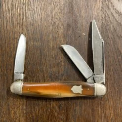 Vintage Powr-Kraft 4" Stockman Carbon Steel Blades Butterscotch Celluloid 1939-50s