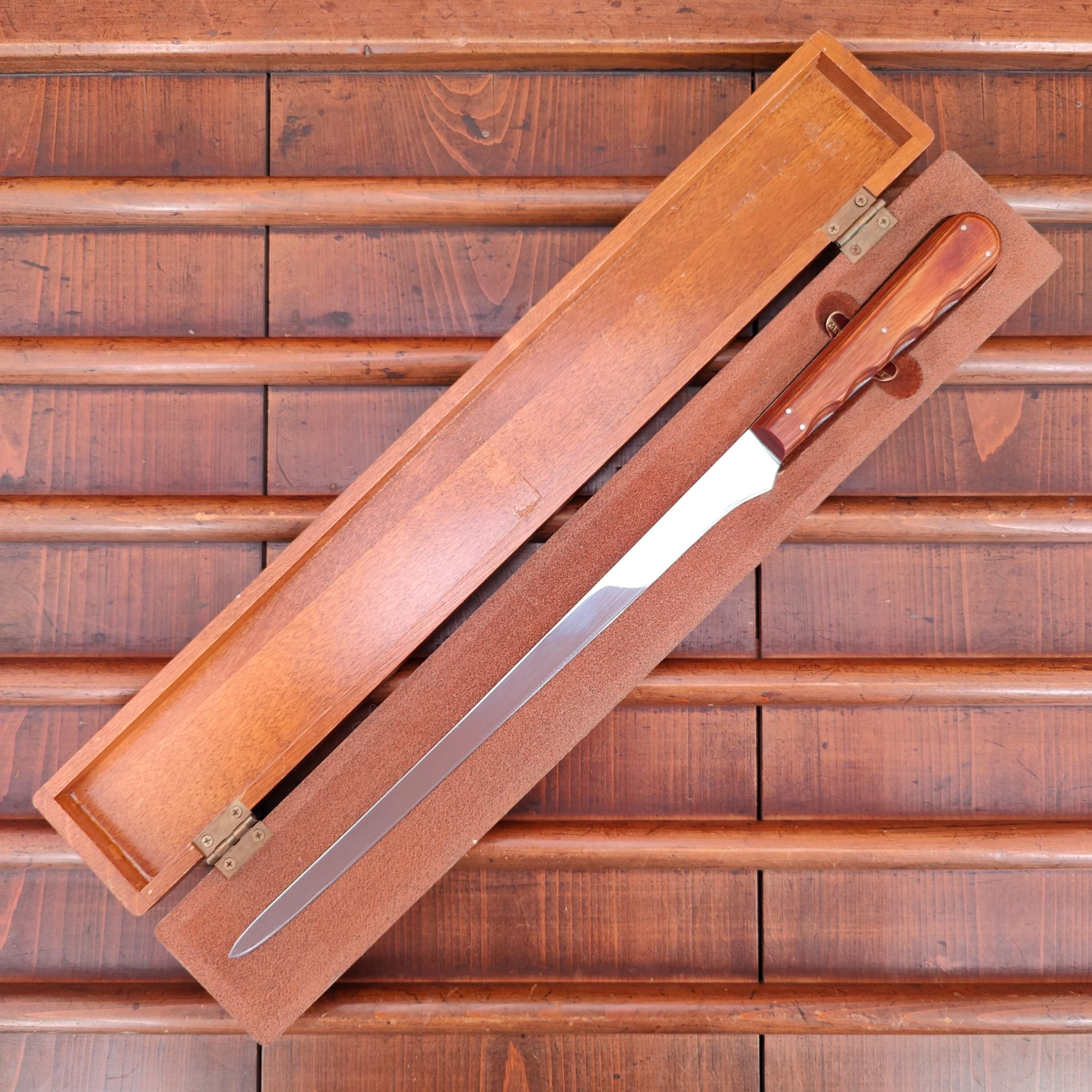 Vintage KA-BAR 11.75" Semi Flex Epicure Slicer Chrome Plated Carbon Steel With Box 1940's-50's 3 Vintage KA-BAR 11.75" Semi Flex Epicure Slicer Chrome Plated Carbon Steel With Box 1940's-50's