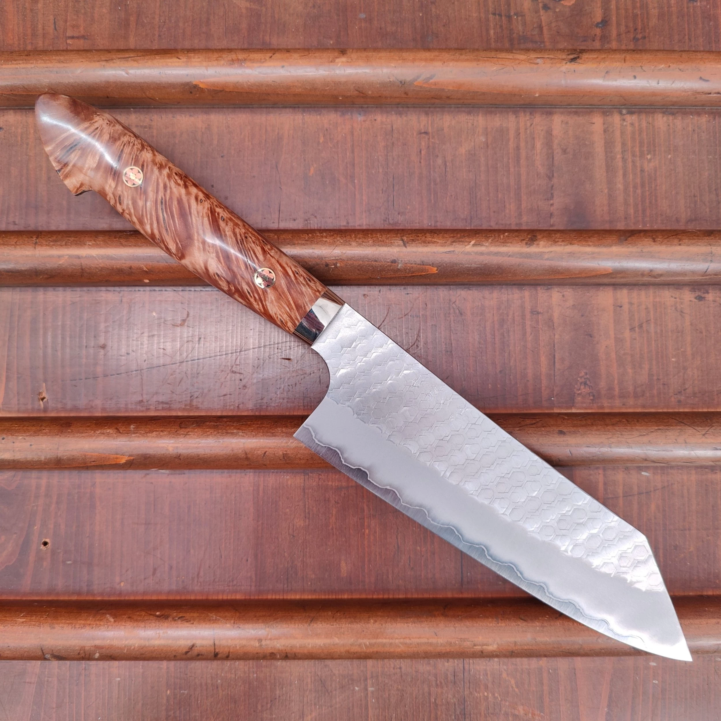 Nigara Hamono 180mm Bunka SG2 Migaki Tsuchime Stabilized Maple Burl Western Handle 3 Nigara Hamono 180mm Bunka SG2 Migaki Tsuchime Stabilized Maple Burl Western Handle