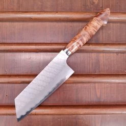 Nigara Hamono SG2 180mm Kiritsuke Nakiri Migaki Tsuchime Stabilized Maple Burl Western Handle -Knife shop IMG20230321130823