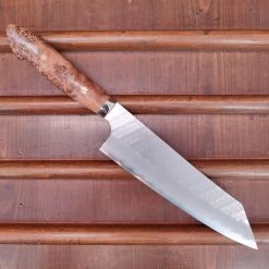 Nigara Hamono SG2 210mm Kiritsuke Gyuto Migaki Tsuchime Stabilized Maple Burl Western Handle