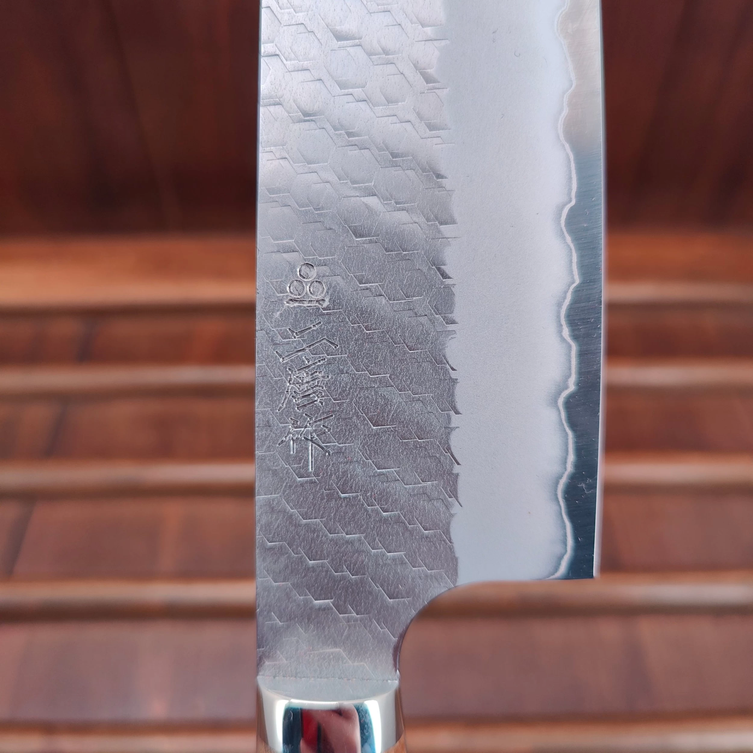 Nigara Hamono SG2 210mm Kiritsuke Gyuto Migaki Tsuchime Stabilized Maple Burl Western Handle 9 Nigara Hamono SG2 210mm Kiritsuke Gyuto Migaki Tsuchime Stabilized Maple Burl Western Handle - Image 7