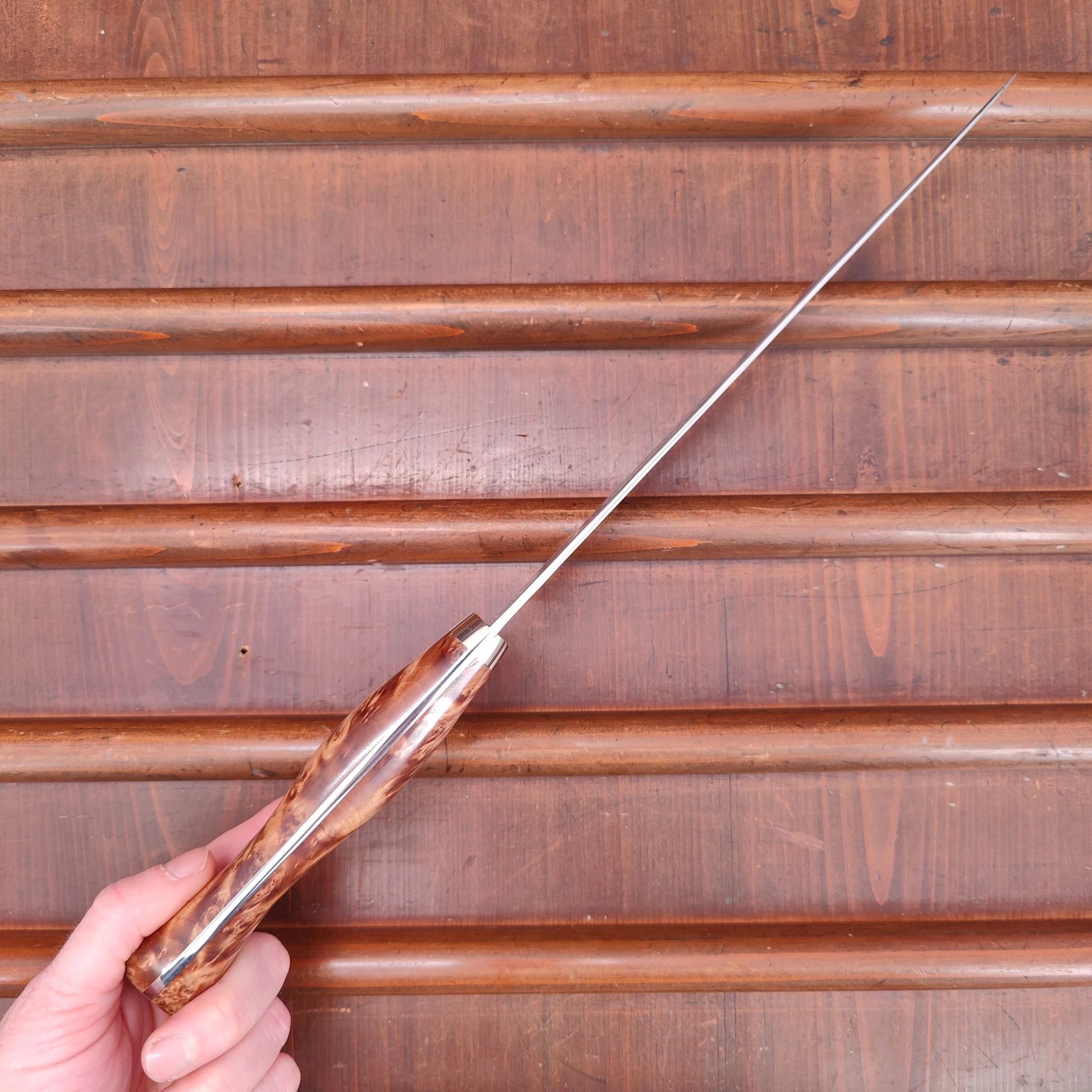 Nigara Hamono SG2 240mm Gyuto Damascus Stabilized Maple Burl Western Handle 6 Nigara Hamono SG2 240mm Gyuto Damascus Stabilized Maple Burl Western Handle - Image 4