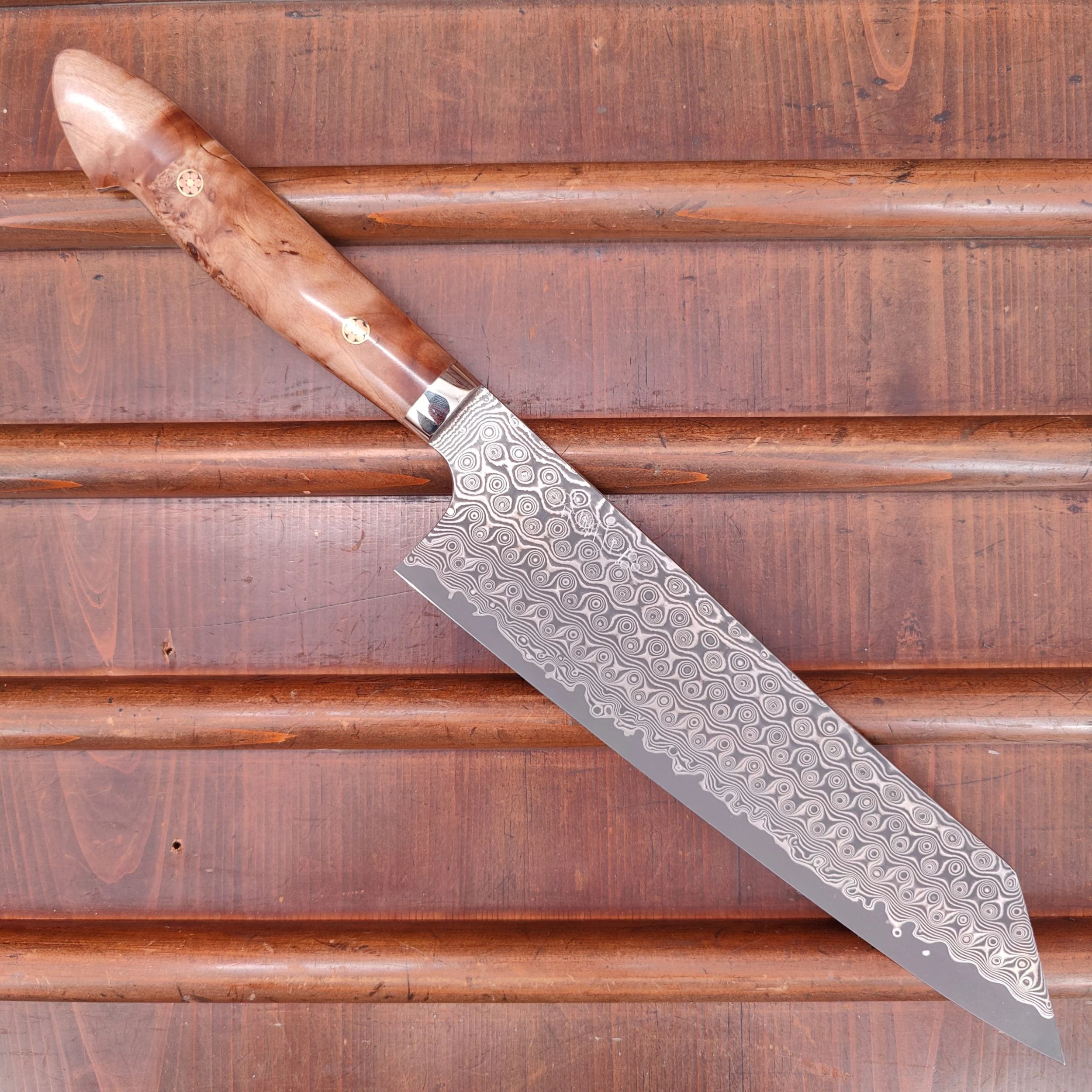 Nigara Hamono SG2 240mm Kiritsuke Gyuto Damascus Stabilized Maple Burl Western Handle 3 Nigara Hamono SG2 240mm Kiritsuke Gyuto Damascus Stabilized Maple Burl Western Handle