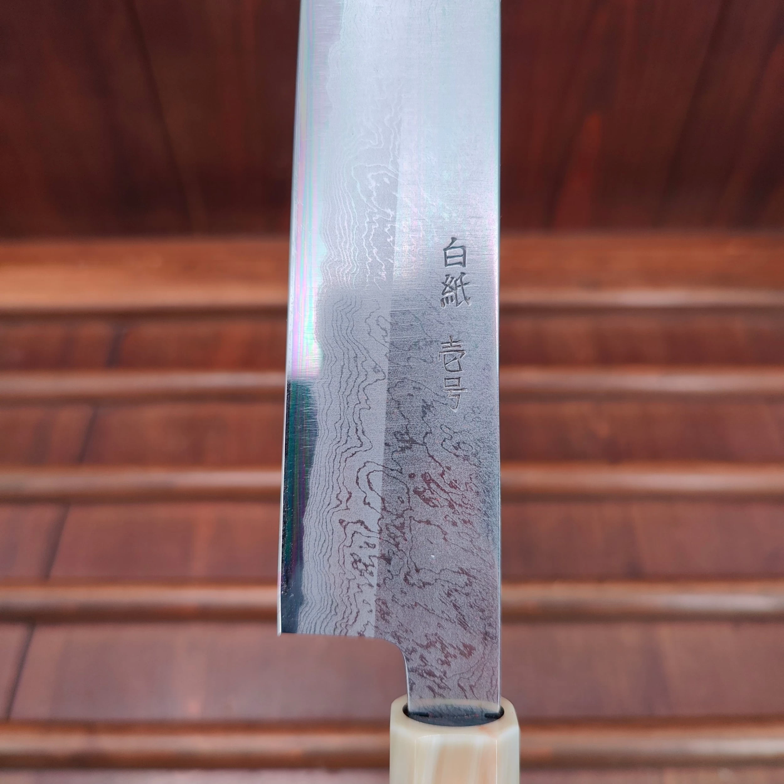 Yoshikazu Tanaka 270mm Kiritsuke Sujihiki Shirogami 1 Damascus Ebony 8 Yoshikazu Tanaka 270mm Kiritsuke Sujihiki Shirogami 1 Damascus Ebony - Image 6