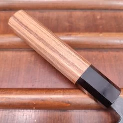 Kamo Shiro 180mm Santoku Aogami Super Kurouchi Teak Horn -Knife shop IMG20230321140923