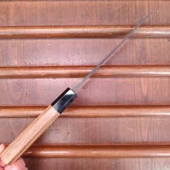 Kamo Shiro 180mm Santoku Aogami Super Kurouchi Teak Horn -Knife shop IMG20230321140942