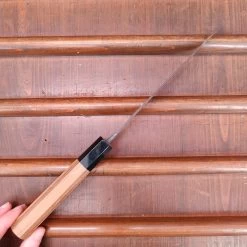 Kamo Shiro 180mm Santoku Aogami Super Kurouchi Teak Horn -Knife shop IMG20230321140957