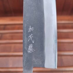 Kamo Shiro 180mm Santoku Aogami Super Kurouchi Teak Horn -Knife shop IMG20230321141007