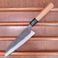 Kamo Shiro 180mm Santoku Aogami Super Kurouchi Teak Horn -Knife shop IMG20230321141033