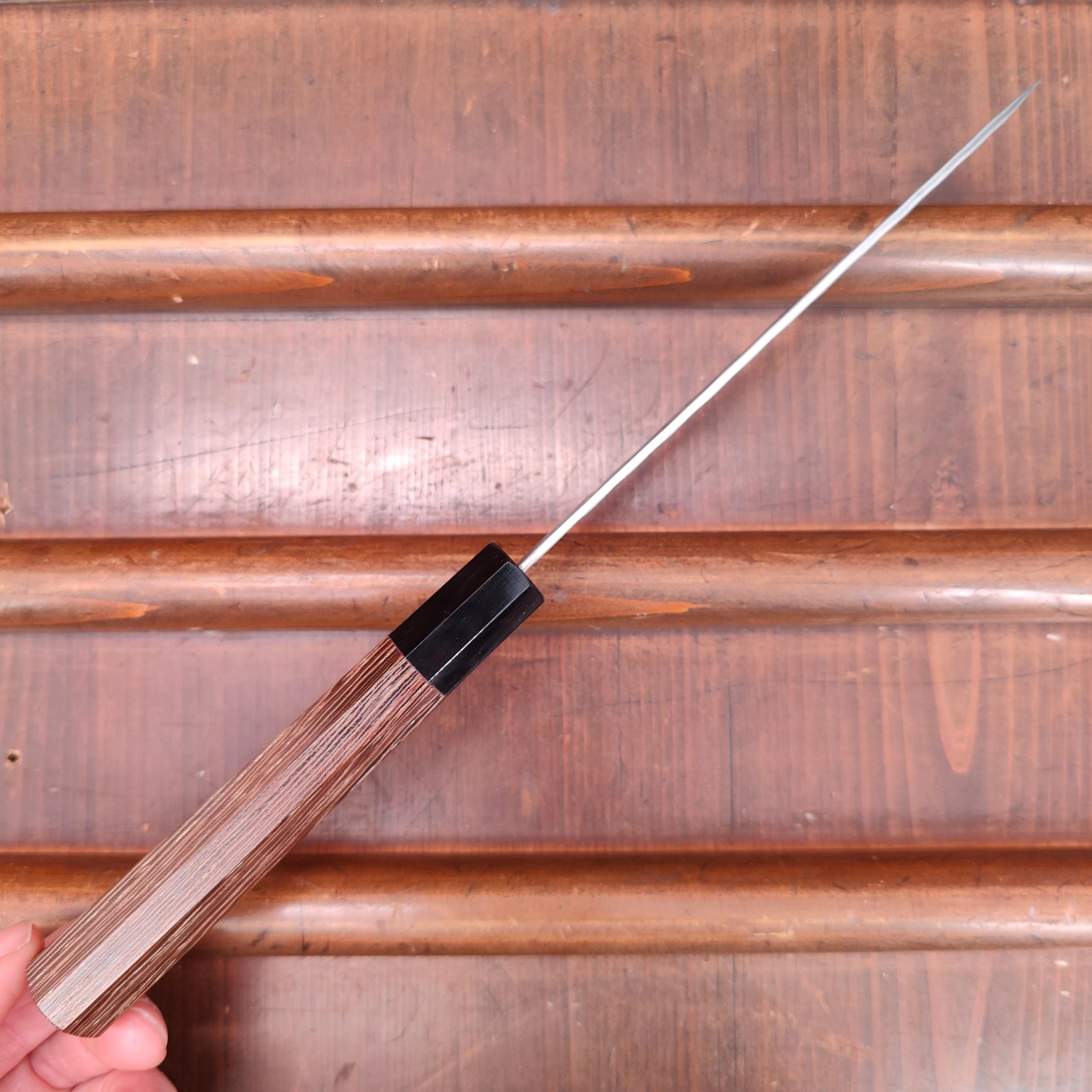 Nigara Hamono 150mm Petty Aogami Super Migaki Tsuchime Wedge Handle 6 Nigara Hamono 150mm Petty Aogami Super Migaki Tsuchime Wedge Handle - Image 4