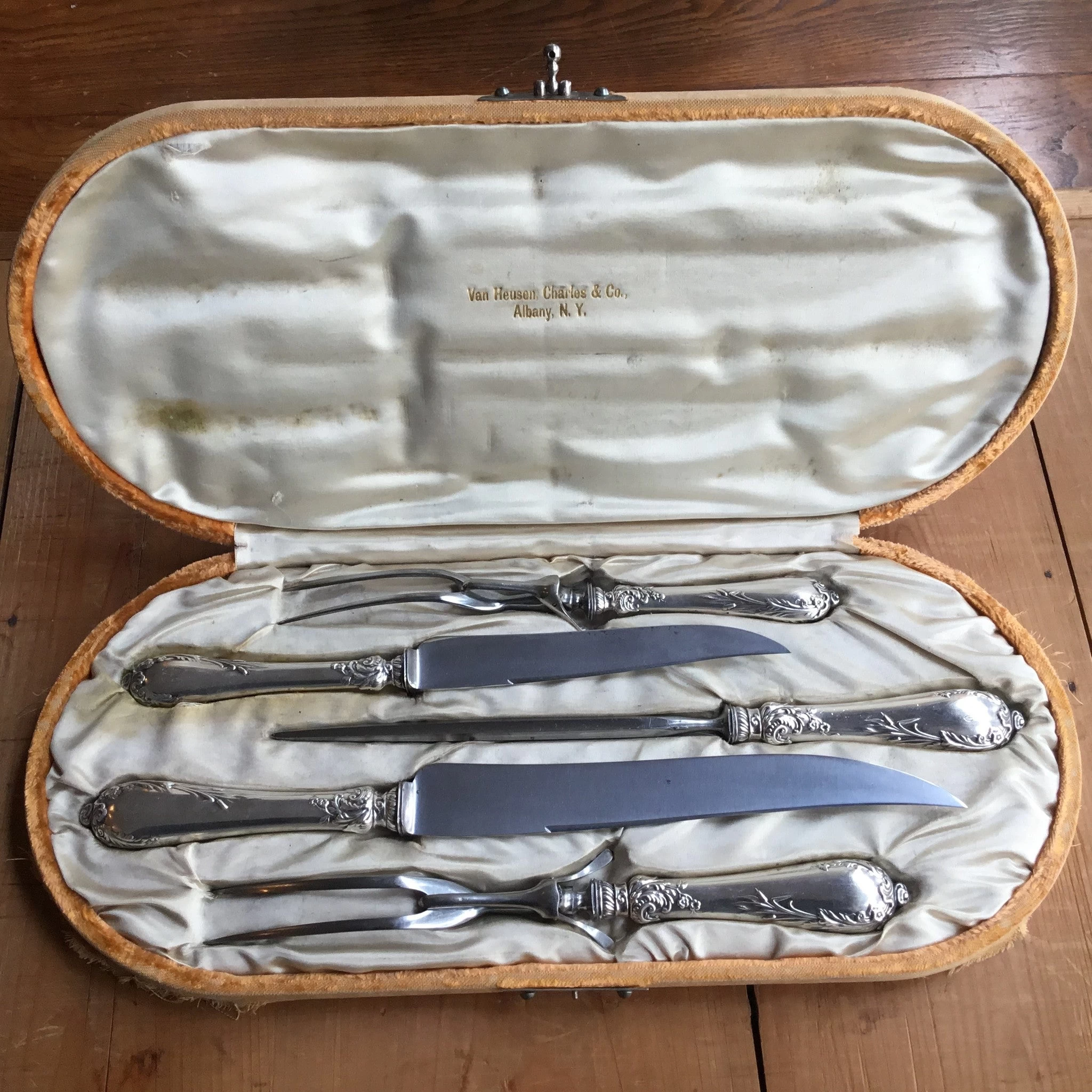 Vintage Landers Frary & Clark Aetna Works 5-piece Carving Set Silver-plated & Carbon Steel Circa 1890-1910 3 Vintage Landers Frary & Clark Aetna Works 5-piece Carving Set Silver-plated & Carbon Steel Circa 1890-1910
