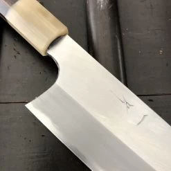 Hitohira Togashi 240mm Gyuto Stainless Clad Aogami 1 Macasser Ebony & Blonde Horn With Saya -Knife shop hitohira togashi 240mm gyuto stainless clad ao 1 m 62a9fcd6 0961 4739 b5f6 bc6e0d3c3084