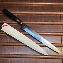 Hitohira Togashi 300mm Yanagi Shirogami 1 Mizu Honyaki Finish Tahei Ebony Horn W/ Saya