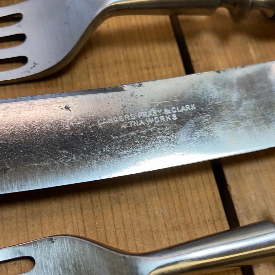 Vintage L F & C Aetna Works Set Of Forks & Knives Carbon Steel Gutta Percha 1870’s-90’s 4 Vintage L F & C Aetna Works Set Of Forks & Knives Carbon Steel Gutta Percha 1870’s-90’s - Image 2