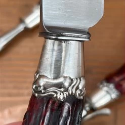 Vintage Landers Frary & Clark Aetna Works Carving Set Carbon Steel Large Sterling Ferrules Stag ~1880's-1910's -Knife shop image 045311fa 7cd7 4300 9e3c be8a1a18bacd