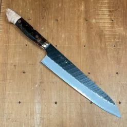 Nigara Hamono 240mm Gyuto SG2 Kurouchi Tsuchime Stabilized Maple Burl With Acrylic Western Handle