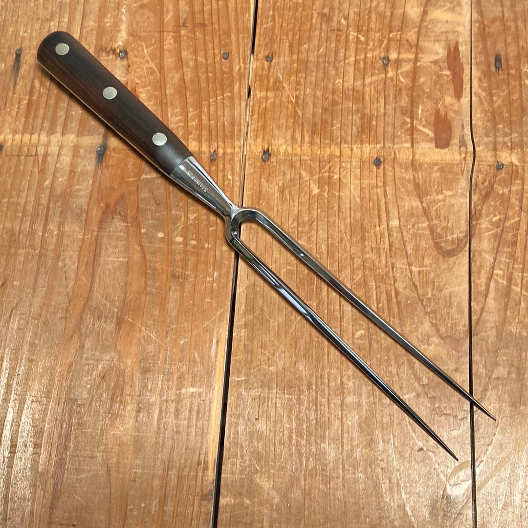 Vintage Sabatier Trumpet / Ancien Maison 6” Bayonet Fork Stainless Walnut France 1950’s 4 Vintage Sabatier Trumpet / Ancien Maison 6” Bayonet Fork Stainless Walnut France 1950’s - Image 2