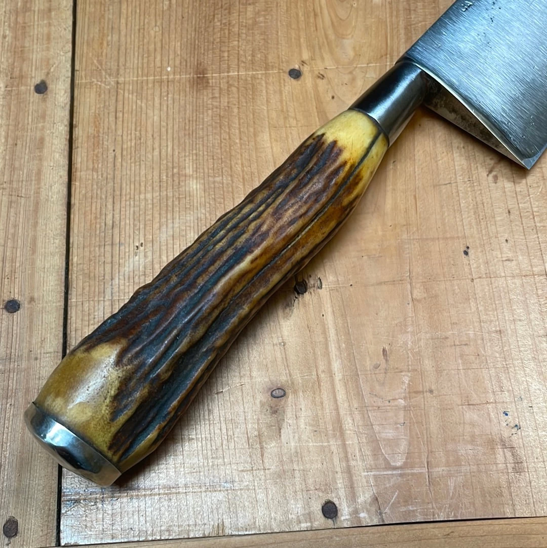 Vintage American Nogent Style 12" Chef Forged Carbon Steel Antler Re-Handle 6 Vintage American Nogent Style 12" Chef Forged Carbon Steel Antler Re-Handle - Image 4