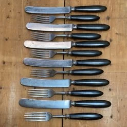 Vintage L F & C Aetna Works Set Of Forks & Knives Carbon Steel Gutta Percha 1870’s-90’s