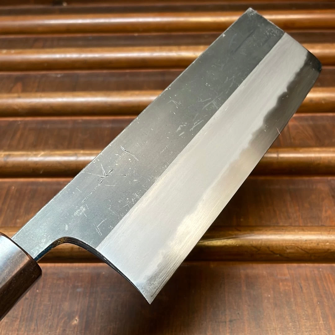 Hitohira Togashi 180mm Nakiri Aogami 2 Kurouchi Cherry Handle (Ebony End) 5 Hitohira Togashi 180mm Nakiri Aogami 2 Kurouchi Cherry Handle (Ebony End) - Image 3