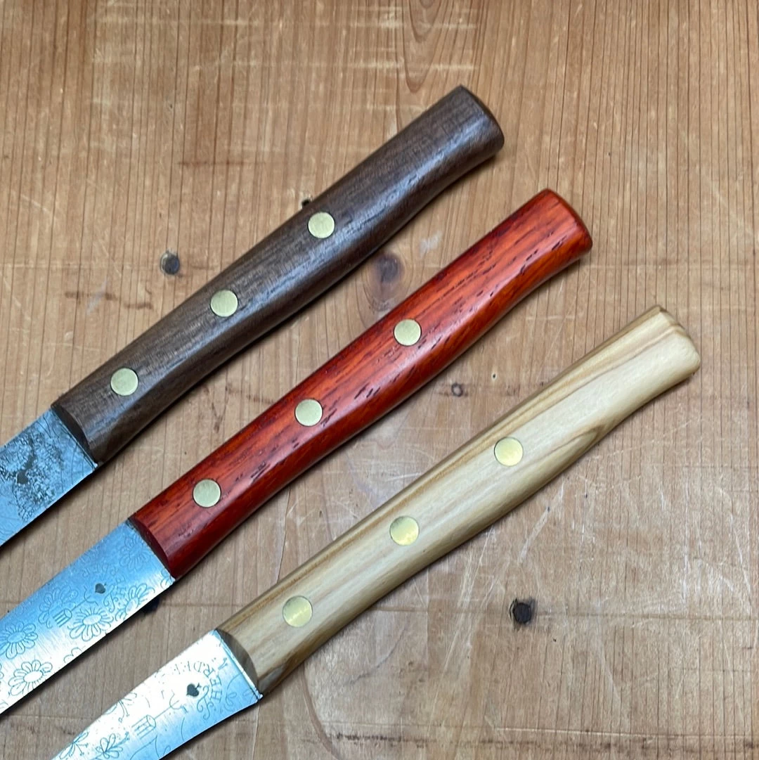 Friedr Herder Set Of 3 Paring Carbon Birdsbeak Sheepsfoot Spear Padouk Olive Walnut 5 Friedr Herder Set Of 3 Paring Carbon Birdsbeak Sheepsfoot Spear Padouk Olive Walnut - Image 3