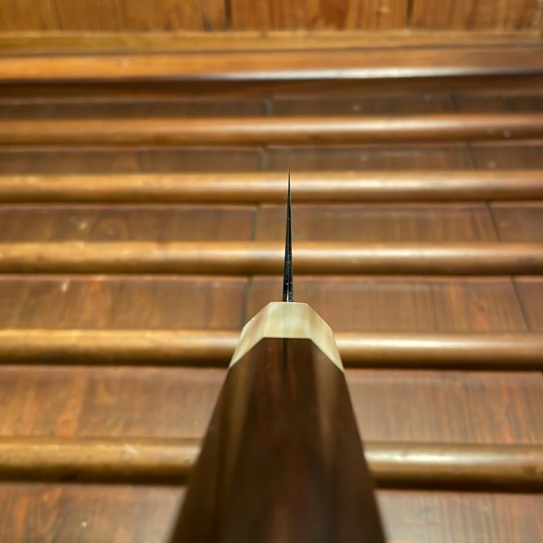 Nakagawa 240mm Kiritsuke Gyuto Aogami 1 Damascus Ebony Blond 10 Nakagawa 240mm Kiritsuke Gyuto Aogami 1 Damascus Ebony Blond - Image 8