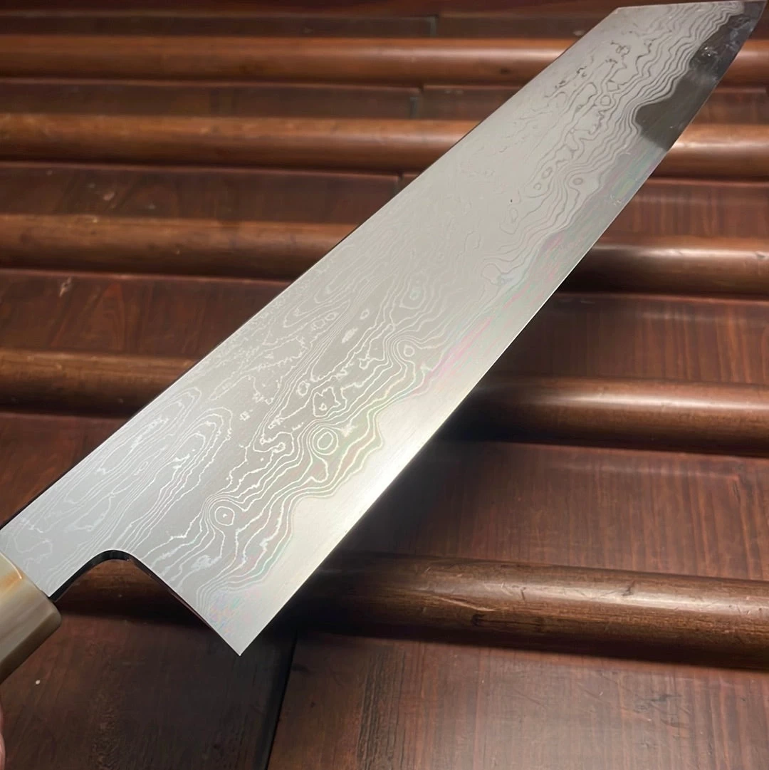 Nakagawa 240mm Kiritsuke Gyuto Aogami 1 Damascus Ebony Blond 7 Nakagawa 240mm Kiritsuke Gyuto Aogami 1 Damascus Ebony Blond - Image 5