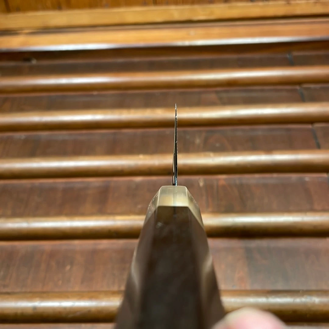 Hitohira Togashi 180mm Santoku Migaki Stainless Clad Aogami 1 Taihei Makassar Ebony Handle 9 Hitohira Togashi 180mm Santoku Migaki Stainless Clad Aogami 1 Taihei Makassar Ebony Handle - Image 7