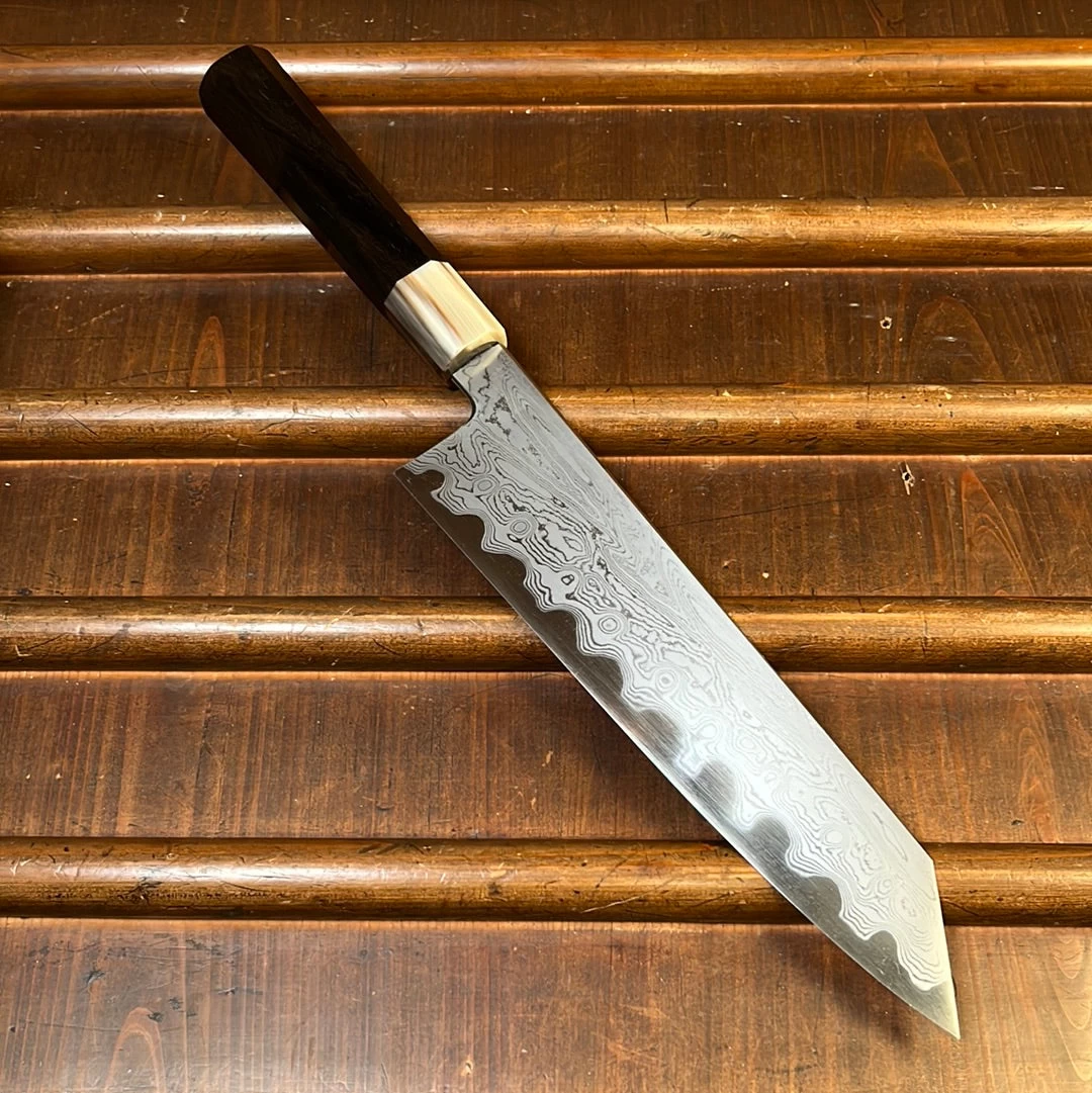 Nakagawa 225mm Kiritsuke Gyuto Aogami 1 Damascus Ebony Blond 3 Nakagawa 225mm Kiritsuke Gyuto Aogami 1 Damascus Ebony Blond