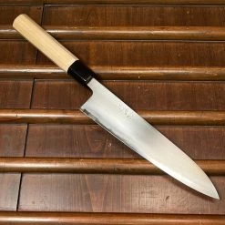 Wakui 210mm Gyuto Stainless Clad Shirogami 2 Migaki Warikomi Ho Octagonal