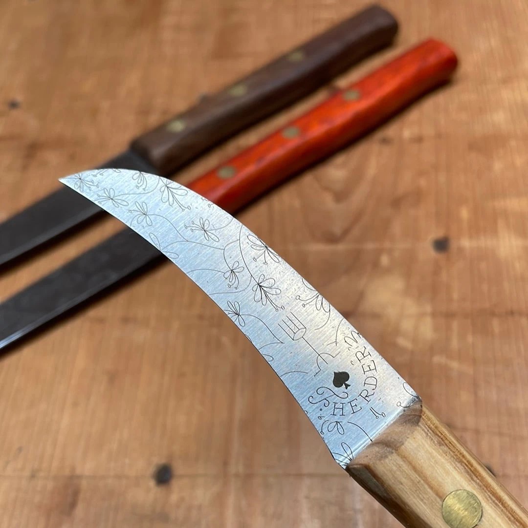 Friedr Herder Set Of 3 Paring Carbon Birdsbeak Sheepsfoot Spear Padouk Olive Walnut 6 Friedr Herder Set Of 3 Paring Carbon Birdsbeak Sheepsfoot Spear Padouk Olive Walnut - Image 4