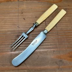 Vintage Gebr. Muller Stuttgart Dessert Or Child's Cutlery Set Carbon Steel Bone Circa ~1900