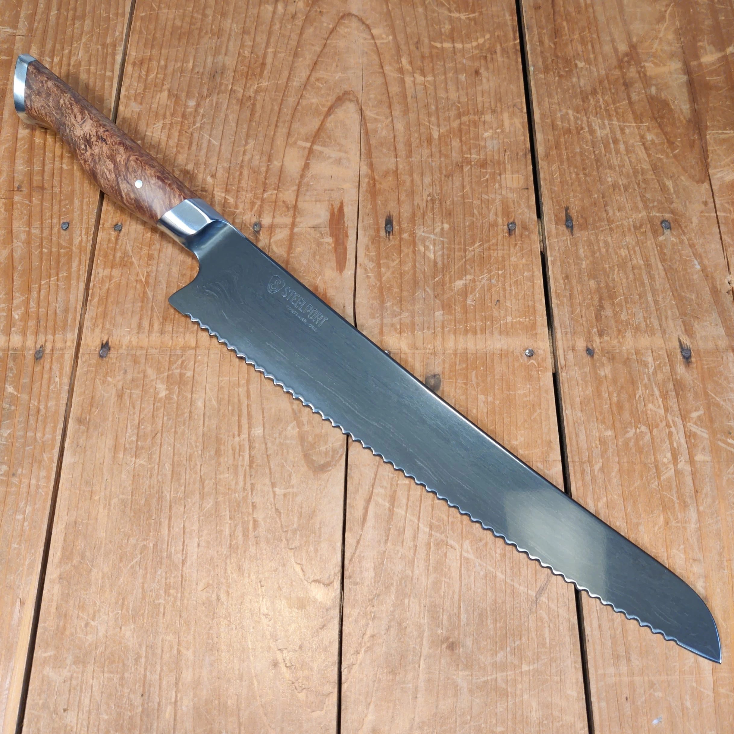 Steelport 10” Bread Knife 52100 Carbon Steel Stabilized Maple 3 Steelport 10” Bread Knife 52100 Carbon Steel Stabilized Maple