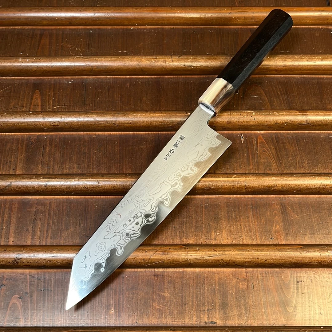 Nakagawa 225mm Kiritsuke Gyuto Aogami 1 Damascus Ebony Blond 4 Nakagawa 225mm Kiritsuke Gyuto Aogami 1 Damascus Ebony Blond - Image 2