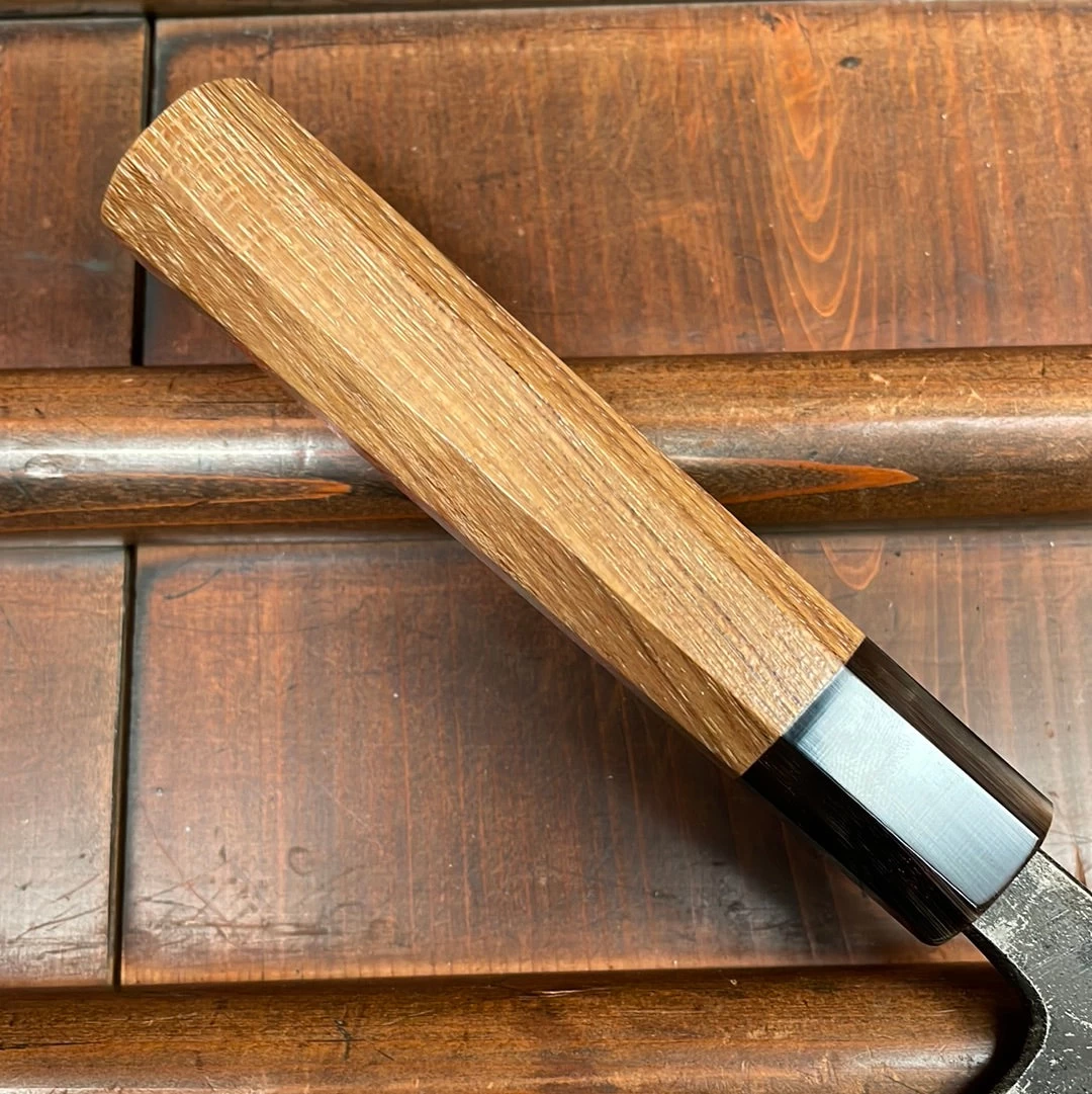 Kumokage 150mm Petty Aogami 2 Kurouchi Carbon Damascus Teak Horn 4 Kumokage 150mm Petty Aogami 2 Kurouchi Carbon Damascus Teak Horn - Image 2