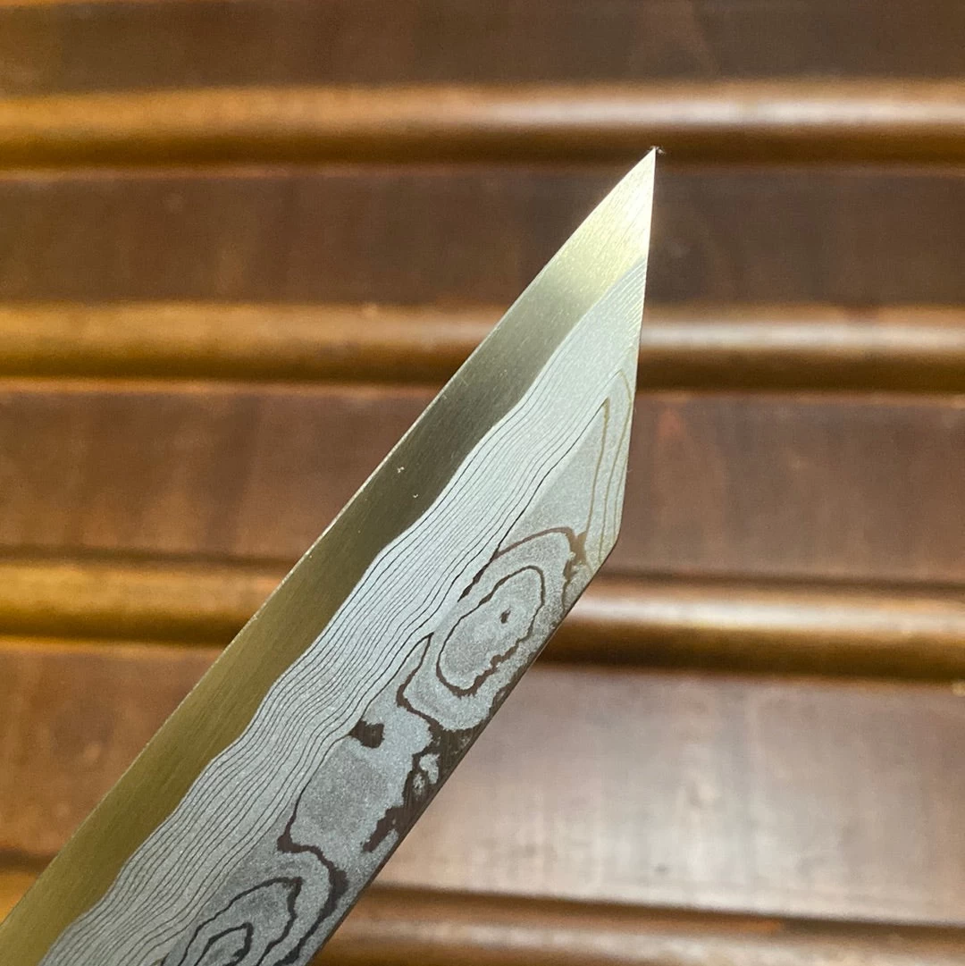 Hitohira Tanaka Manzo 300mm LEFTY Kiritsuke Yanagi Aogami 1 Damascus Ebony W/ Saya 13 Hitohira Tanaka Manzo 300mm LEFTY Kiritsuke Yanagi Aogami 1 Damascus Ebony W/ Saya - Image 11
