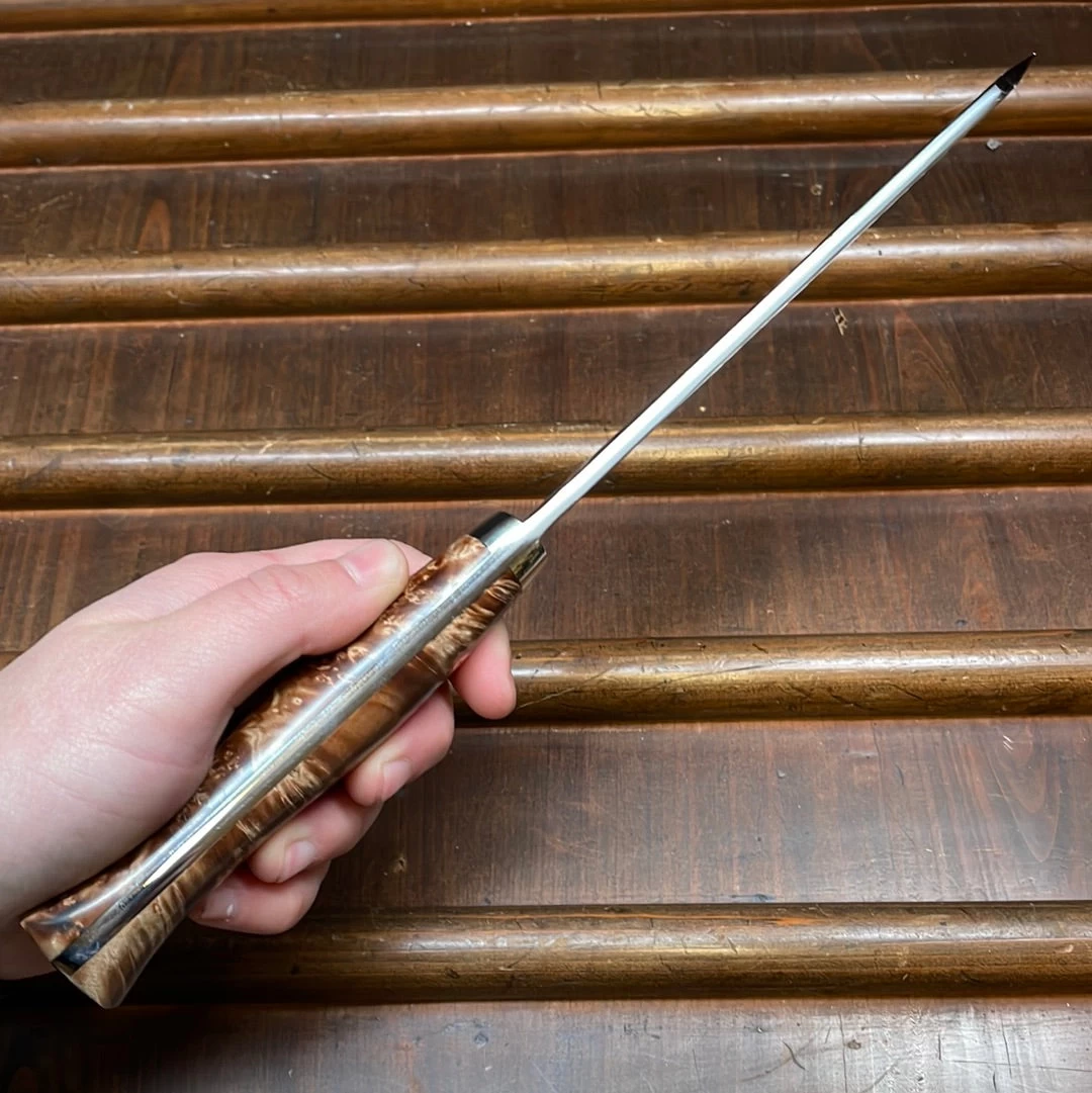 Nigara Hamono SG2 170mm Honesuki Kaku Kurouchi Tsuchime Stabilized Maple Burl Western Handle 8 Nigara Hamono SG2 170mm Honesuki Kaku Kurouchi Tsuchime Stabilized Maple Burl Western Handle - Image 6