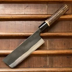 Kaji-bei 165mm Nakiri Iron Clad Aogami 2 Suminagashi Kurouchi Buffalo Horn Ring -Knife shop image 764e6137 039c 481c 8d9d 5a274b5f7321