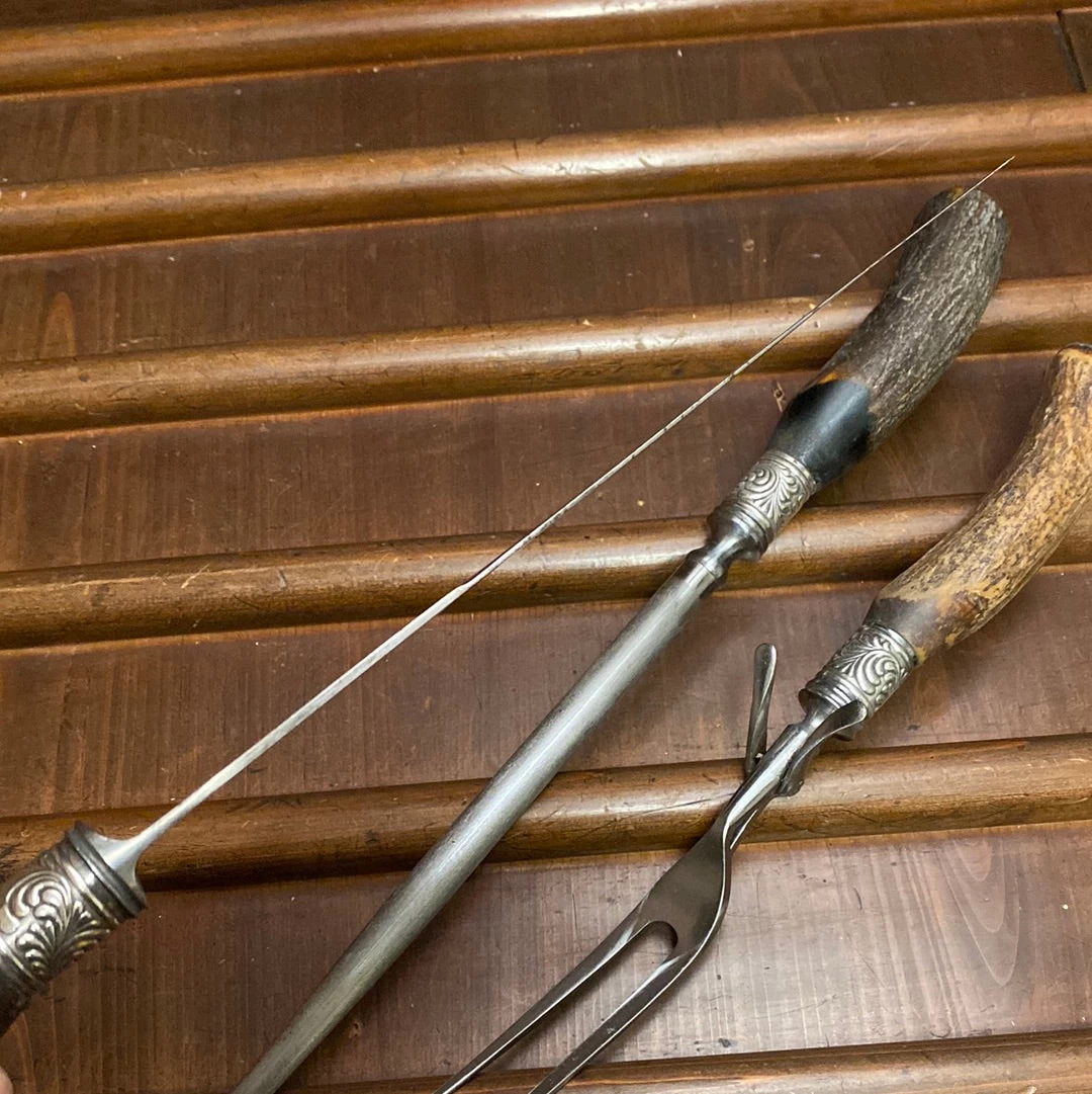 Vintage American Cutlery Co 3pc Carving Set Carbon Steel Stag C1900-1920 7 Vintage American Cutlery Co 3pc Carving Set Carbon Steel Stag C1900-1920 - Image 5